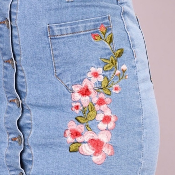 Fashion Nova Denim Skirt Embroidered Jean - Picture 3 of 5